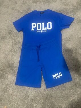 Ralph Lauren Blue POLO Logo Tee and Shorts Set